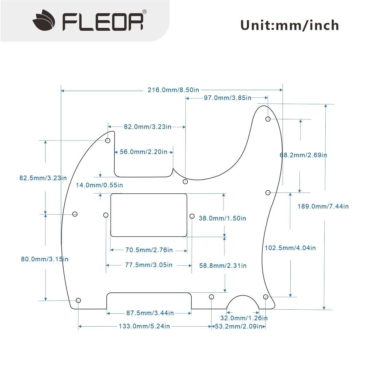FLEOR 8 Hole TL Pickguard Guitar Humbucker Pick Guard HH with Screws Fit USA/Mexican Standard TL Style Guitar Part, 4Ply White P